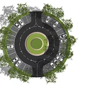 Eco friendly Parking Lot Featuring Circular Layout Central Green Area And Surrounding Trees