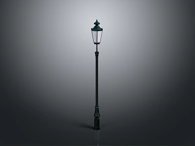 Classic Traditional Street Lamp With Black Metal Pole And Glass Shade Outdoor 3d model