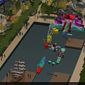 Colorful Water Playground Featuring Slides Pool Ship Green Trees And Pedestrian Walkways