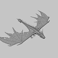 Black Mythical Dragon With Spiked Wings Flying In Mid Air
