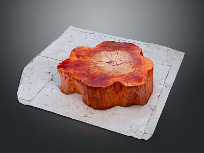 Natural Wooden Stump Displaying Tree Ring Texture On Stone Slab Surface 3d model