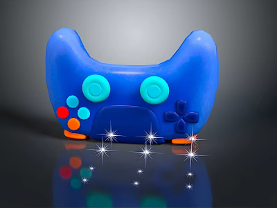 Blue Computer Gaming Controller With Colorful Buttons And Sparkling Reflection Effects 3d model
