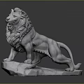 Artistic Standing Lion Statue With Rock Base And Detailed White Stone Mane