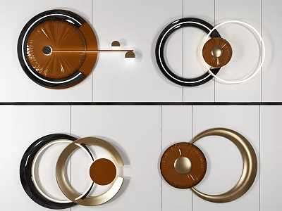 Modern Luxurious Wall Decor With Circular Rings Brown Black Gold Geometric Shapes 3d model