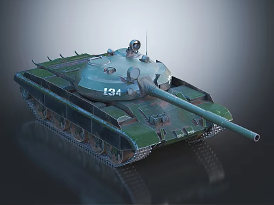 Camouflaged Green Military Tank Vehicle With Number 134 Long Cannon And Tracks 3d model