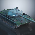 Camouflaged Green Military Tank Vehicle With Number 134 Long Cannon And Tracks