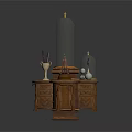 Decorative Wooden Small Table With Glass Dome Pen Holder Two Spheres And Small Clock