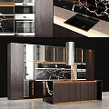 Modern Kitchen Cabinets With Glass Doors Dark Wood And Marble Countertop