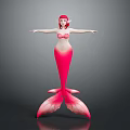 Vibrant Mermaid With Red Hair Pink Tail And Bikini Top On Gray Background