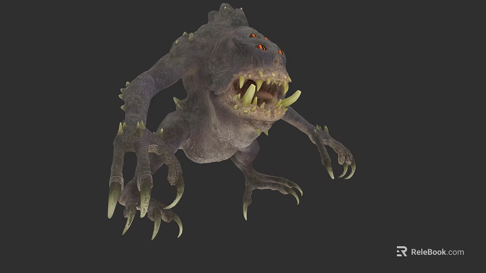 Monstrous Reptile With Sharp Fangs Clawed Limbs And Red Eyes 3d model 