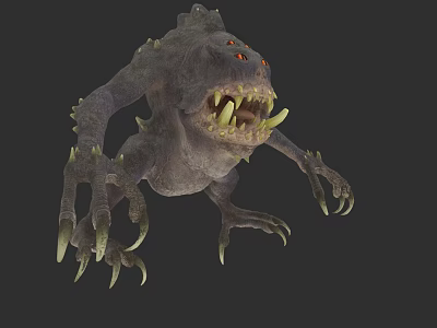 Monstrous Reptile With Sharp Fangs Clawed Limbs And Red Eyes 3d model