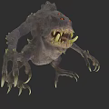 Monstrous Reptile With Sharp Fangs Clawed Limbs And Red Eyes 3d model