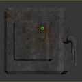 Rusty Metal Box With Green Indicator Light And Side Pipe Fixture