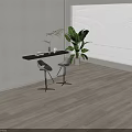 Two Modern Bar Stools By Counter With Green Plant In Bright Interior 3d model
