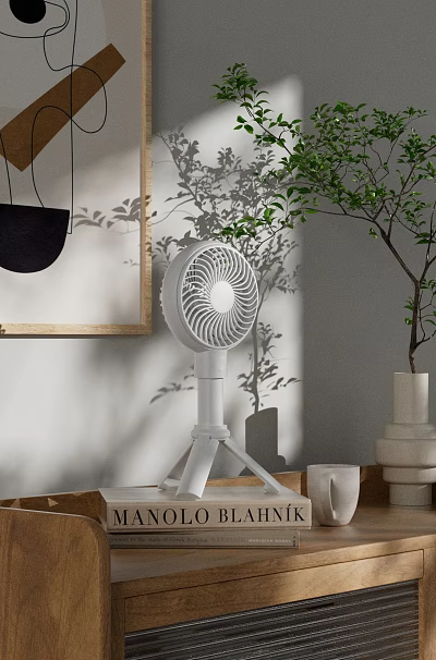 White Air Circulator Fan In Stylish Living Space 3d model