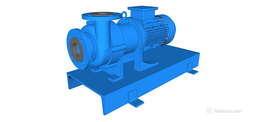 Blue Industrial Pump With Electric Motor Mounted On Metal Base Platform 3d model 