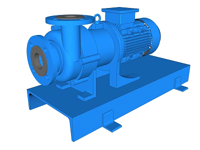 Blue Industrial Pump With Electric Motor Mounted On Metal Base Platform 3d model