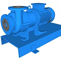 Blue Industrial Pump With Electric Motor Mounted On Metal Base Platform
