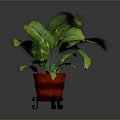 Indoor Potted Plant Decoration With Green Leaves Red Pot And Wheeled Stand