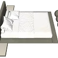 Double Bed With Gray Headboard White Bed Sheet Pillows Side Tables And Colored Round Ornaments