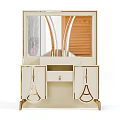 White Modern Vanity Table With Gold Accents Mirror Drawer And Cabinet Doors