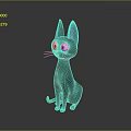 Cute Black Cartoon Cat With Purple Ears Big Eyes Sitting On Gray Background