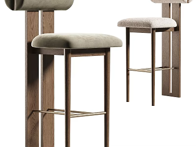 Modern Bar Stools With Wooden Frame And Comfortable Fabric Cushion For Kitchen Counter 3d model