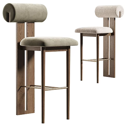Modern Bar Stools With Wooden Frame And Comfortable Fabric Cushion For Kitchen Counter 3d model