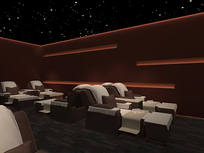 Modern SPA Sauna Interior With Starry Ceiling And Comfortable Lounge Chairs 3d model