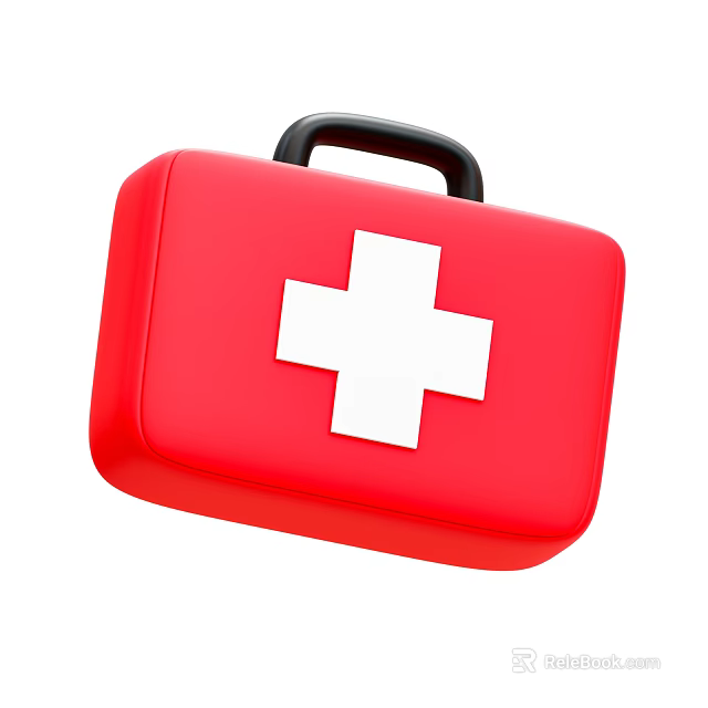 Red Medical First Aid Kit With White Cross And Black Handle For Emergency Use 3d model 