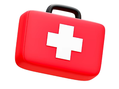 Red Medical First Aid Kit With White Cross And Black Handle For Emergency Use 3d model