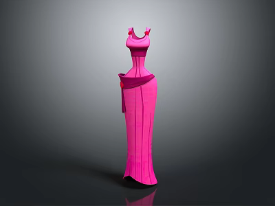 Pink Sleeveless Long Fitted Waist Dress With Elegant Design For Women 3d model