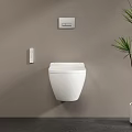 Modern Bathroom Interior Featuring Wall Mounted White Toilet And Large Window With Green View
