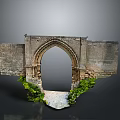 Ancient Stone Archway With Ruined Stone Walls Green Plants And Stone Path
