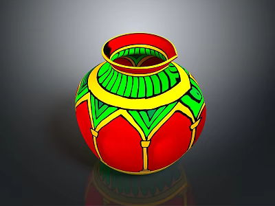 Colorful Decorative Vase For Home With Red Green And Yellow Patterns 3d model