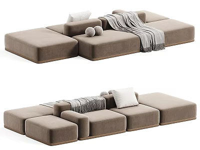 Cozy Light Brown Modular Sectional Sofa with Throw Pillows and Blanket for Modern Living Room 3d model