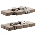 Cozy Light Brown Modular Sectional Sofa with Throw Pillows and Blanket for Modern Living Room