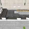 Modern Outdoor Public Seating With Stone Floor Pebbles Fire Pit And Cushions