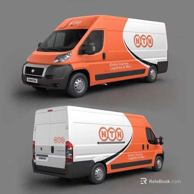 Orange And White Cargo Van With NTN Logo And Branding Design 3d model 