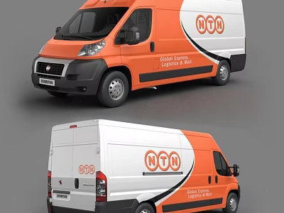 Orange And White Cargo Van With NTN Logo And Branding Design 3d model