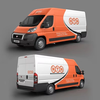 Orange And White Cargo Van With NTN Logo And Branding Design 3d model