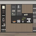 Elegant Modern Wine Cabinet Interior With Glass Doors Storage Shelves Coffee Machine And Plant