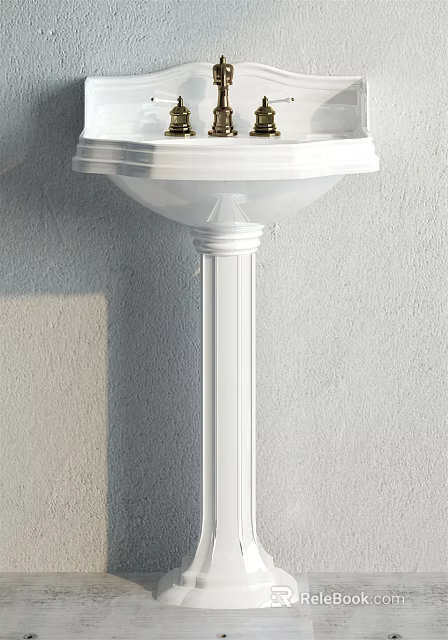 White Ceramic Pedestal Washbasin With Sleek Design And Gray Wall Background 3d model 