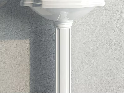 White Ceramic Pedestal Washbasin With Sleek Design And Gray Wall Background 3d model