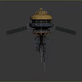 Spacecraft with Yellow Dome Black Body and Side Solar Panels for Orbital Cosmic Missions