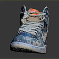 Blue High Top Shoes With Floral Print White Laces And Side Logo
