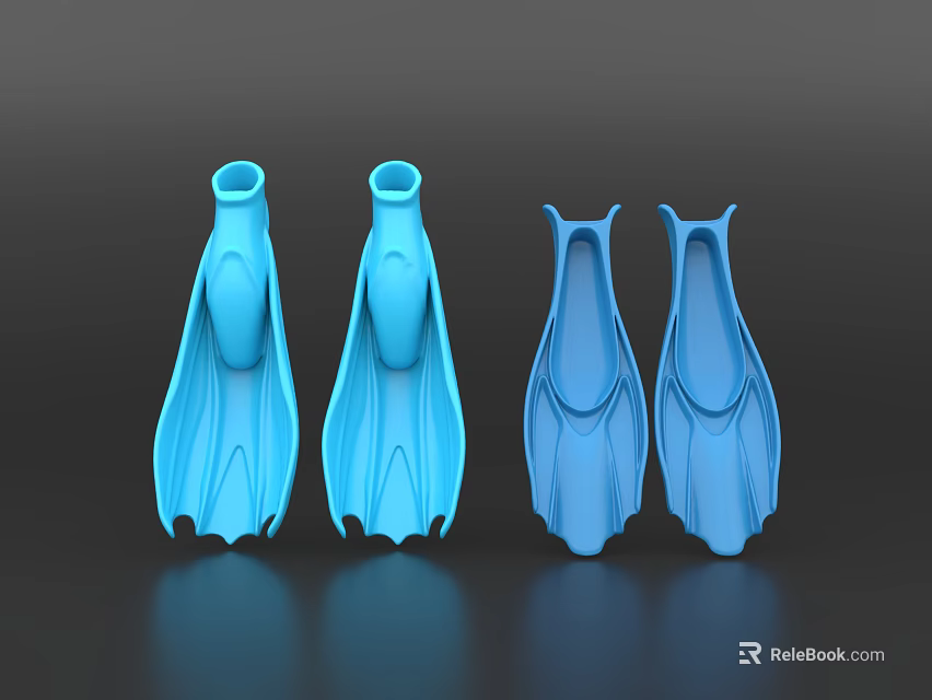 Blue Swimming Fins Two Pairs With Different Design Styles For Water Activities 3d model 