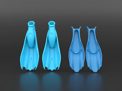 Blue Swimming Fins Two Pairs With Different Design Styles For Water Activities 3d model