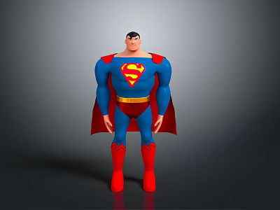 Man Wearing Superhero Costume With Blue Red Suit S Symbol And Red Cape 3d model