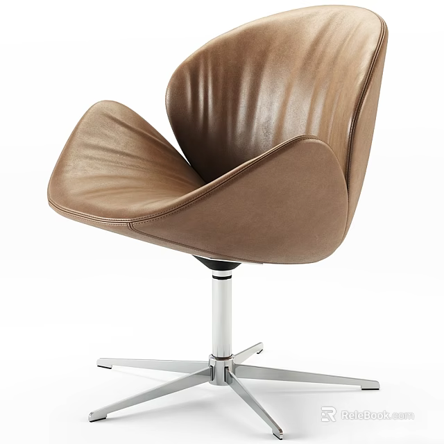 Modern Brown Leather Leisure Chair with Swivel Metal Base and Elegant Design 3d model 
